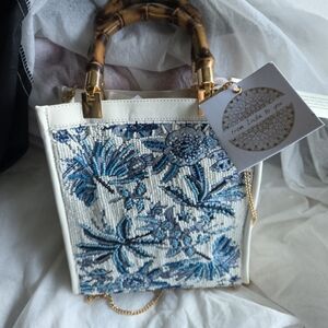 Elegant Blue Floral Embroidered Bag